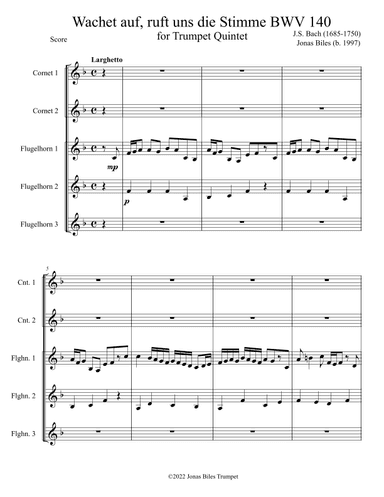 Wachet auf, ruft uns die Stimme BWV 140 - for Trumpet Quintet (arr. Jonas Biles)