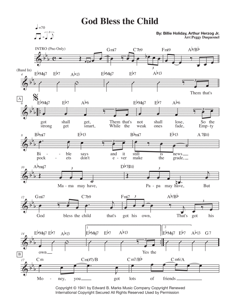 God Bless' The Child (arr. Peggy Duquesnel)