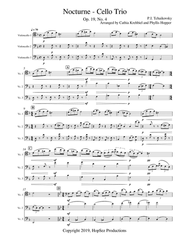 Tchaikovsky Nocturne - Cello Trio (arr. Cathia Krehbiel, Phyllis Hopper)