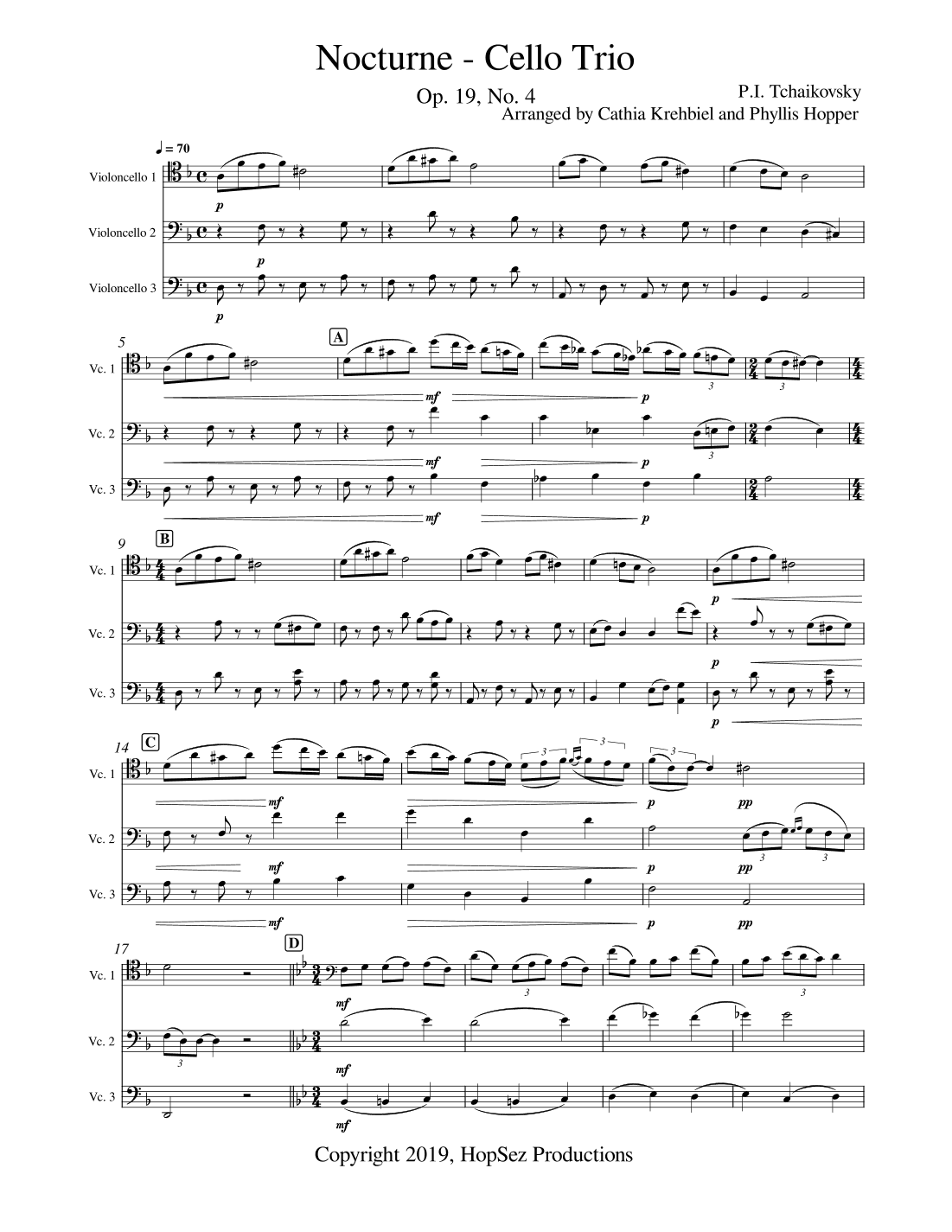 Tchaikovsky Nocturne - Cello Trio (arr. Cathia Krehbiel, Phyllis Hopper)