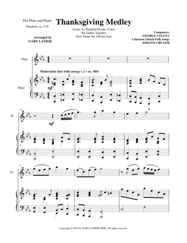THANKSGIVING MEDLEY (Flute/Piano and Solo Flute Part) (arr. Gary Lanier)