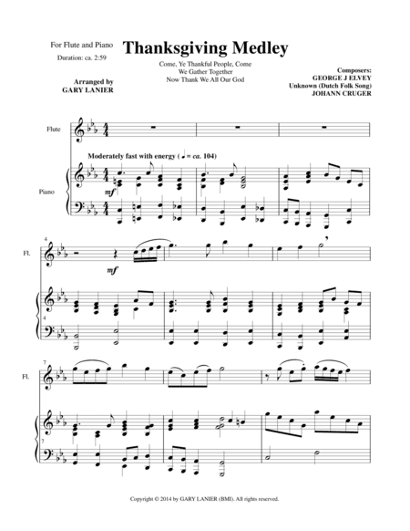THANKSGIVING MEDLEY (Flute/Piano and Solo Flute Part) (arr. Gary Lanier)