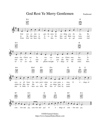 God Rest Ye Merry Gentlemen - lead sheet in E minor (arr. Samuel Stokes)