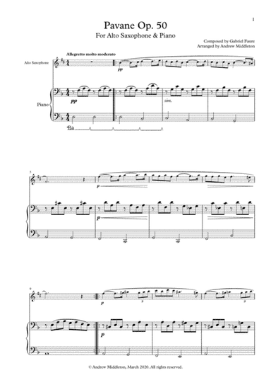 Pavane Op. 50 arranged for Alto Saxophone and Piano (arr. Andrew Middleton)