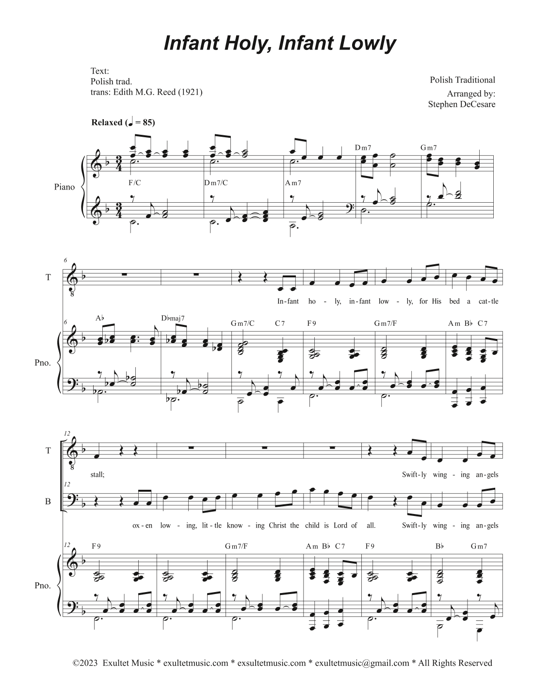 Infant Holy, Infant Lowly (2-part choir - (TB) (arr. Stephen DeCesare)