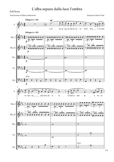 L'Alba separa dalla luce l'ombra - High Voice and Strings Quintet - Full Score and Parts Set (arr. Marco Simoncini)