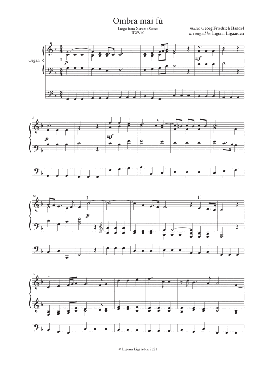 Ombra mai fu - Largo from Xerxes (Handel) - for Organ Solo (arr. Ingunn Ligaarden)