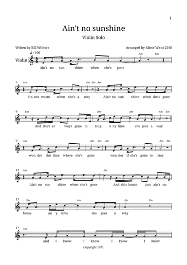 Ain't No Sunshine (arr. Aliese Watts)