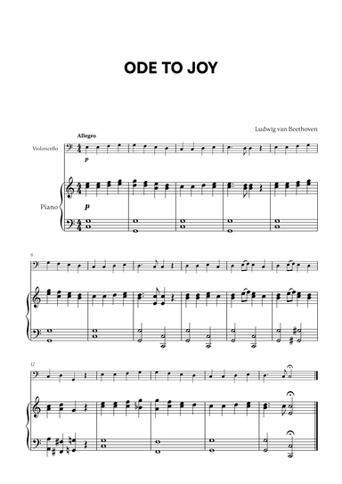 Beethoven - Ode to Joy for Cello and Piano (arr. Cadenza Editions)