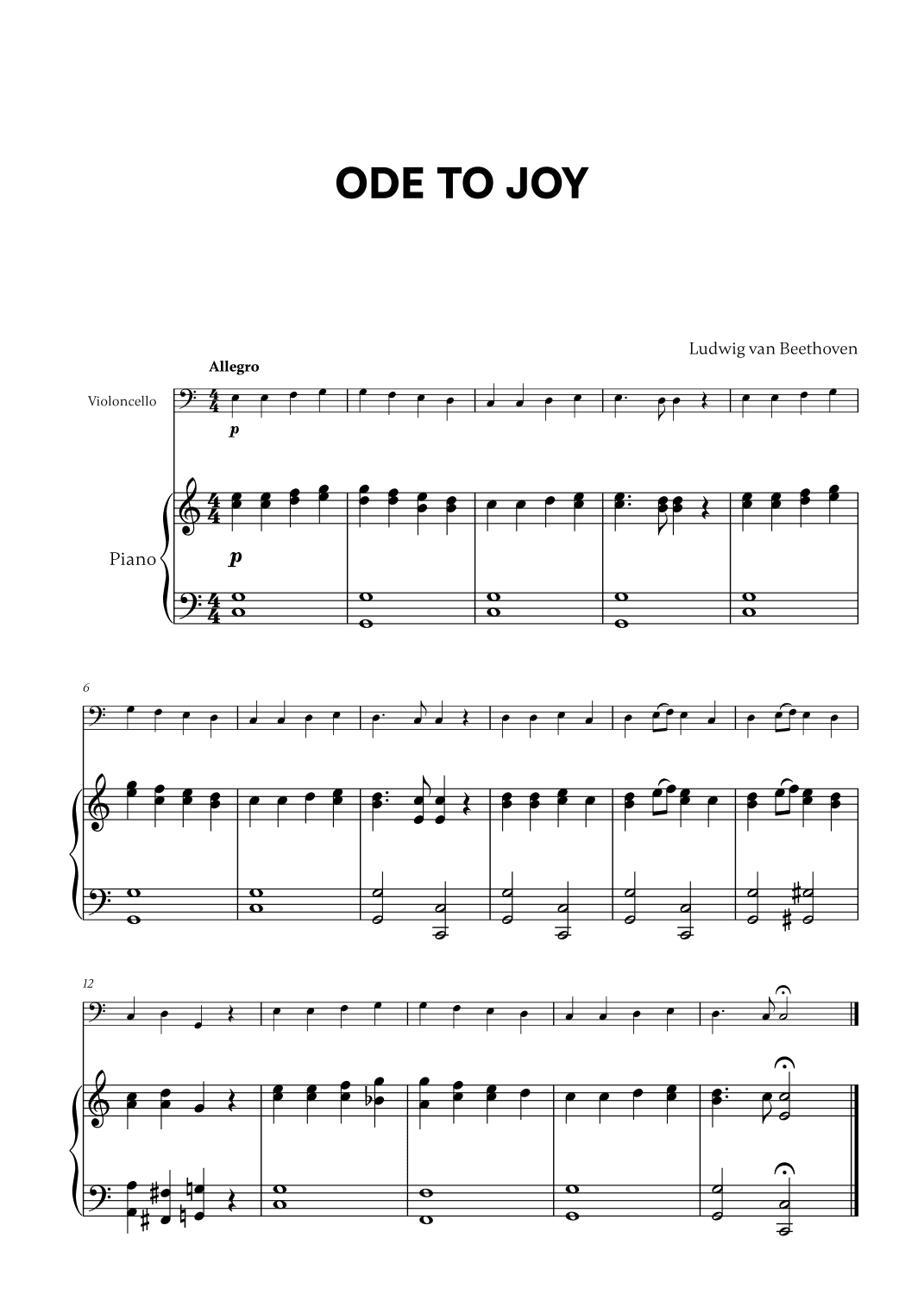 Beethoven - Ode to Joy for Cello and Piano (arr. Cadenza Editions)