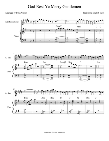 God Rest Ye Merry Gentlemen--alto sax solo (arr. Beka Wilson)