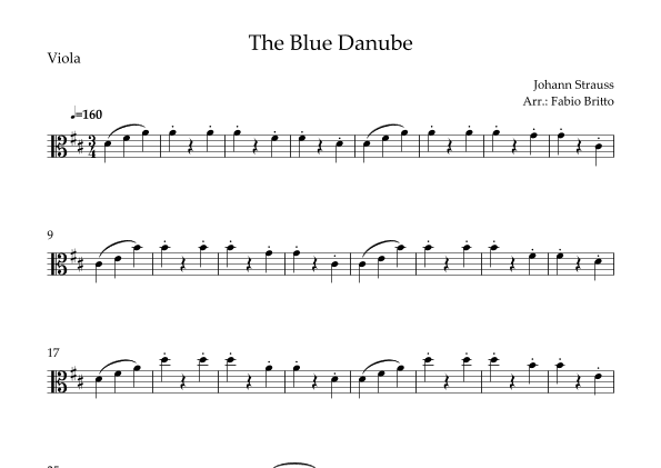 The Blue Danube (Waltz by Johann Strauss) for Viola Solo (arr. Fabio Britto)