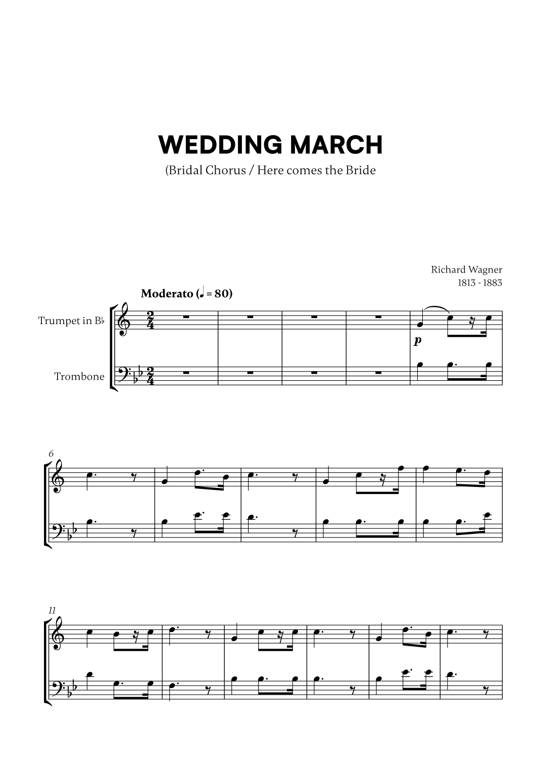 Richard Wagner - Wedding March (Here comes the Bride) (for Trumpet in Bb and Trombone) (arr. Cadenza Editions)