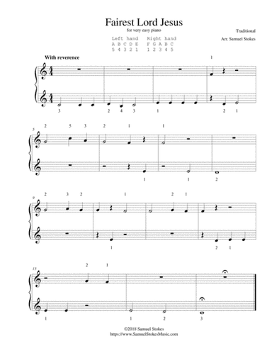Fairest Lord Jesus - for very easy piano (arr. Samuel Stokes)