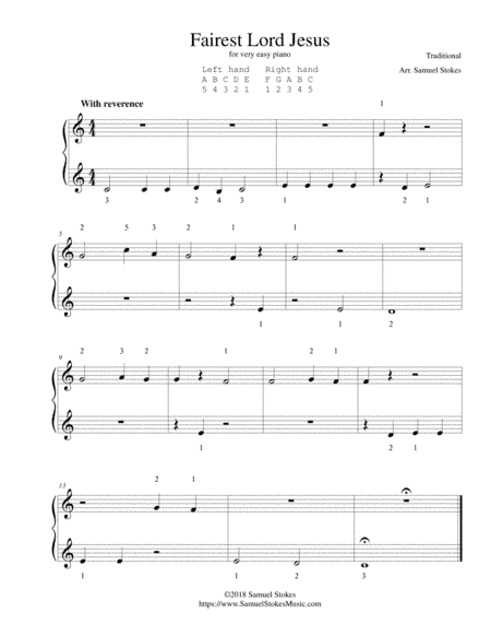 Fairest Lord Jesus - for very easy piano (arr. Samuel Stokes)