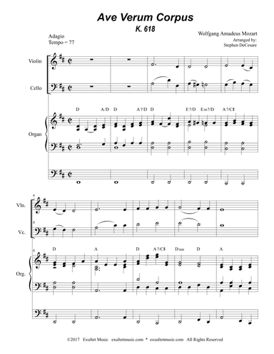 Ave Verum Corpus (Duet for Violin and Cello - Organ Accompaniment) (arr. Stephen DeCesare)