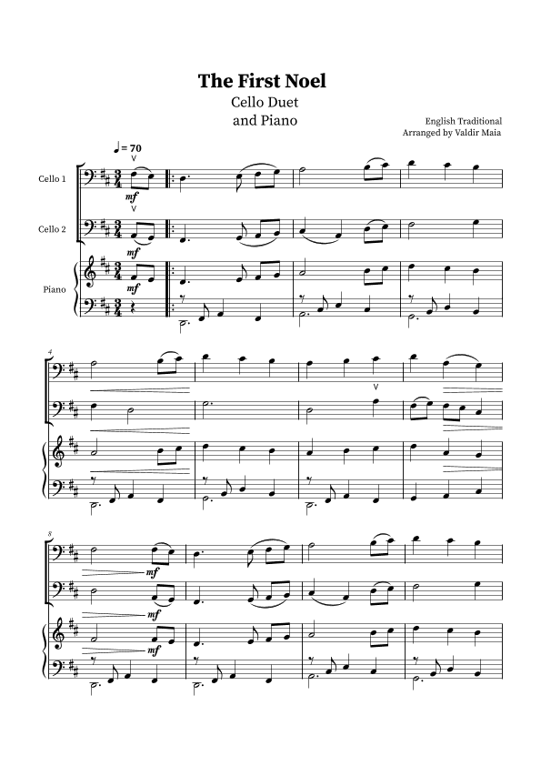 The First Noel - Cello Duet and Piano (arr. Valdir Maia)