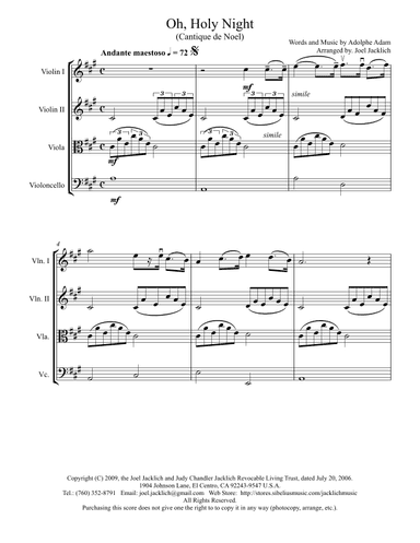O Holy Night (for String Quartet) (arr. Joel Jacklich (A.S.C.A.P.))