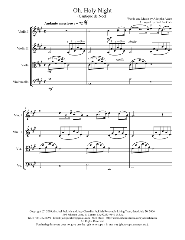 O Holy Night (for String Quartet) (arr. Joel Jacklich (A.S.C.A.P.))