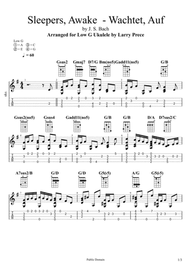 Sleepers, Awake - JS Bach for Low G Ukulele (arr. Larry Preece)