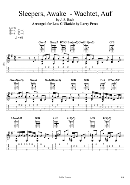 Sleepers, Awake - JS Bach for Low G Ukulele (arr. Larry Preece)