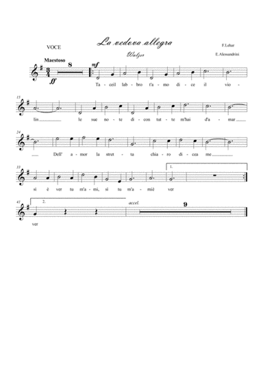 Merry Widow (theme from the waltz). Voice and piano (arr. Ester Alessandrini)