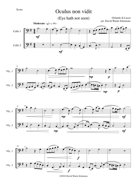 Oculus non vidit (Eye hath not seen) arranged for 2 cellos (arr. David Warin Solomons)