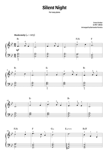 Silent Night (easy piano – with chords) (arr. Bernardo Pereira)