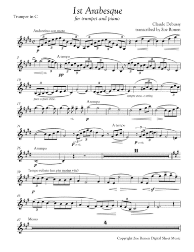 1st Arabesque for trumpet and piano (arr. Zoe Ronen)