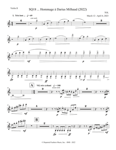 SQ18 ... Hommage à Darius Milhaud (2023) Violin II part