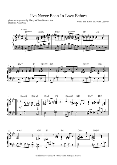 I've Never Been In Love Before (arr. Martyn Clive Johnson (aka Martycli Piano Guy))