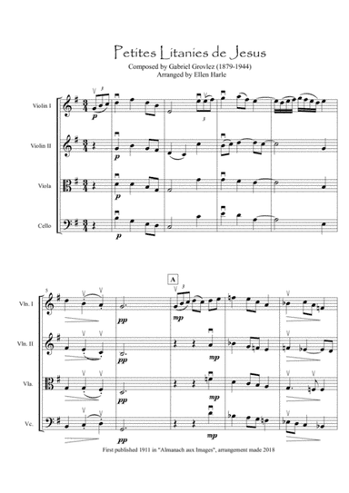 Petites Litanies de Jesus  by Gabriel Grovlez - arrangement for String Quartet (arr. Ellen Harle)