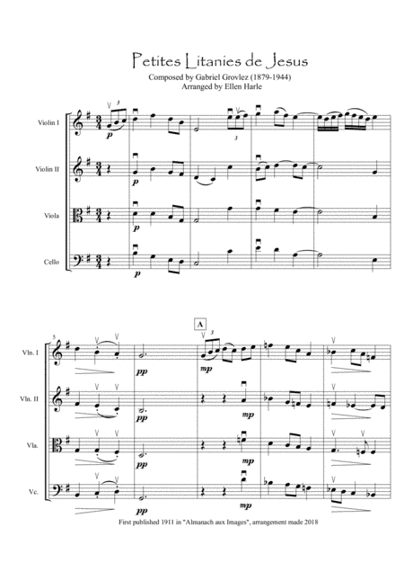 Petites Litanies de Jesus  by Gabriel Grovlez - arrangement for String Quartet (arr. Ellen Harle)