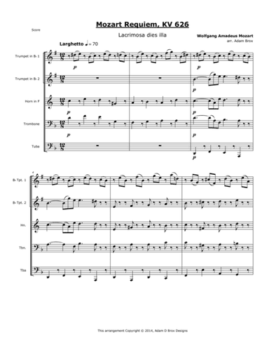 Mozart Requiem - Lacrimosa (arr. Adam Brox)