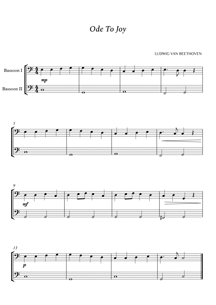 Beethoven - Ode to Joy for 2 Bassoons (Easy) (arr. Cássio Silva Chaves)