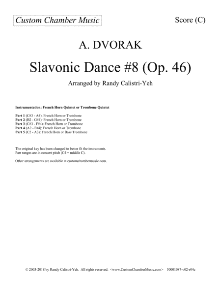 Dvorak Slavonic Dance #8 (French horn quintet or trombone quintet) (arr. Randy Calistri-Yeh)