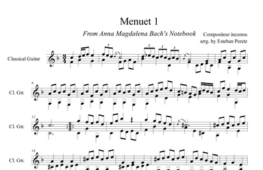 Menuet 1 from Anna Magdalena Bach's Notebook for Classical Guitar (arr. Esteban Peretz)