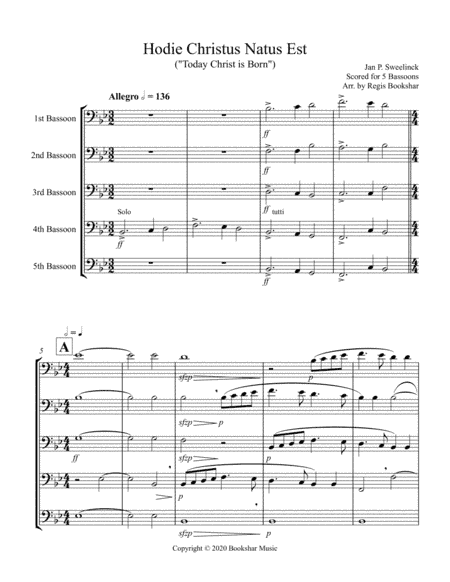 Hodie Christus Natus Est (Bassoon Quintet) (arr. Regis Bookshar)