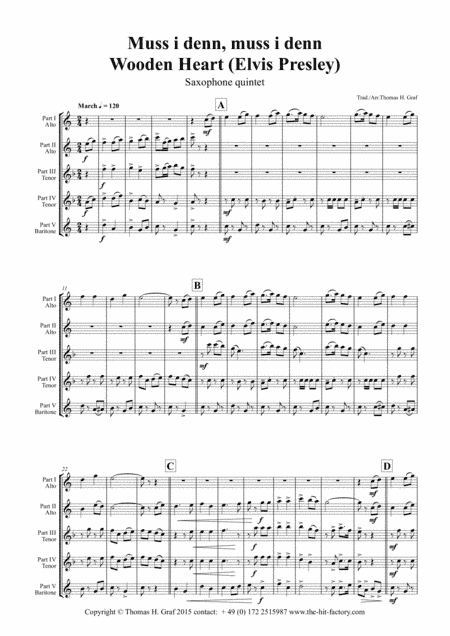 Muss i denn, muss i denn, zum Städele hinaus - Wooden Heart (Elvis Presley) - Saxophone Quintet (arr. Thomas H. Graf)