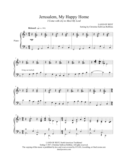 Jerusalem, My Happy Home (I Come wth Joy) (arr. Christine Sullivan Robbins)