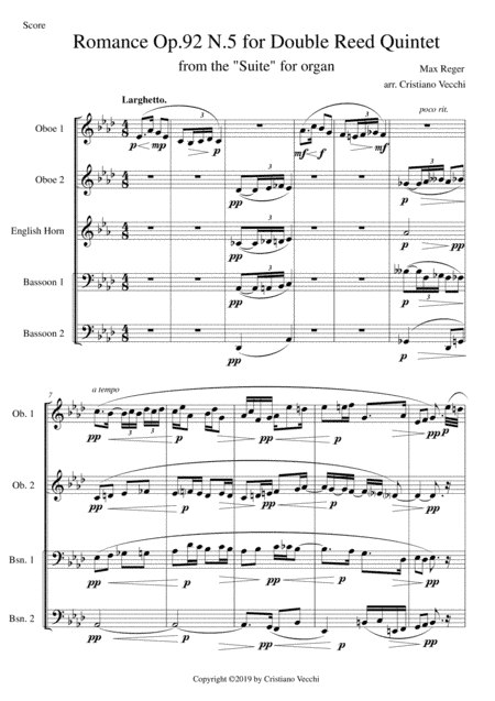 Romance Op.92 N.5 for Double Reed Quintet (arr. Cristiano Vecchi)