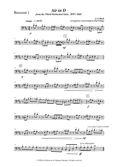 Johann Sebastian Bach/Wehage, Air in D from the Third orchestral suite, BWV 1068 arranged for concer (arr. Musik Fabrik Music Publishing)