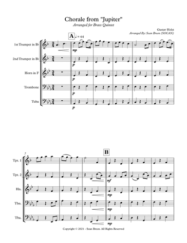 Chorale from "Jupiter" - Brass Quintet (arr. Sean Breen)