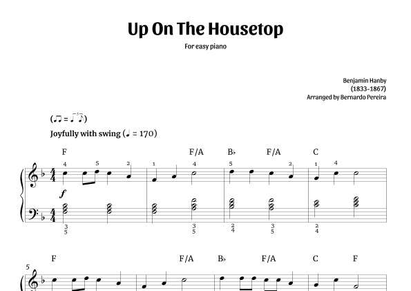 Up On The Housetop (easy piano in F major – with chords) (arr. Bernardo Pereira)