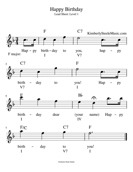 I Love Music Theory Happy Birthday Lead Sheet with Figured Bass (arr. Kimberly Steele)