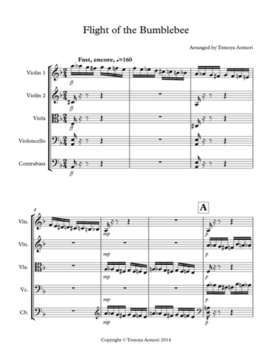 The Flight of the Bumblebee - arranged for String Ensemble/Orchestra/Quintet by Tomoya Aomori - scor (arr. Tomoya Aomori)