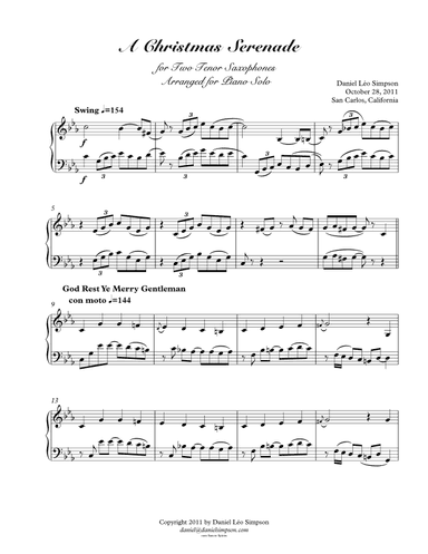 Christmas Serenade for Piano solo (arr. Daniel Léo Simpson)
