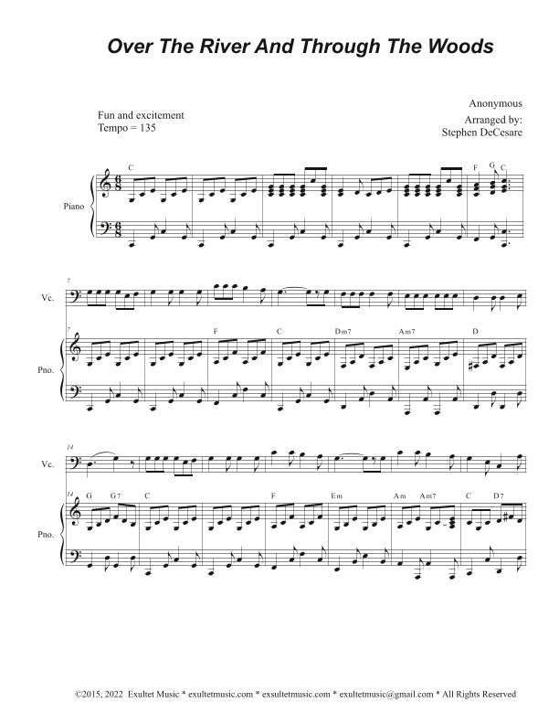 Over The River And Through The Woods (Cello solo and Piano) (arr. Stephen DeCesare)
