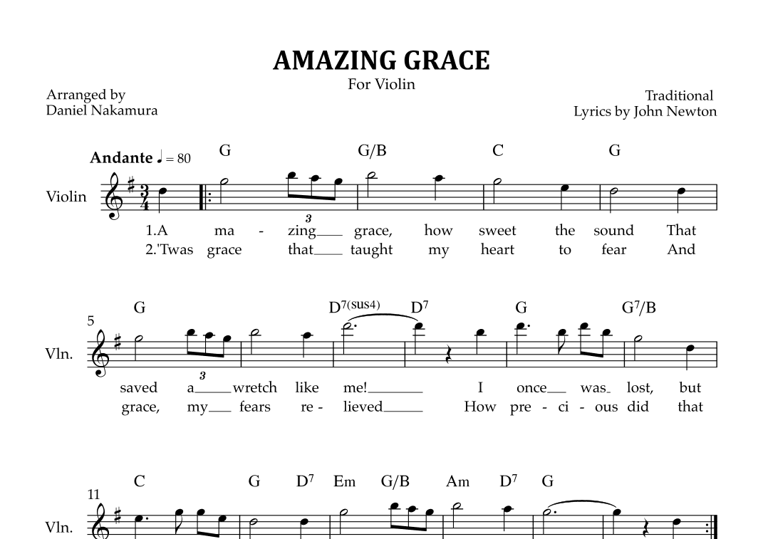 Amazing Grace (for Violin solo) (arr. Daniel Nakamura)