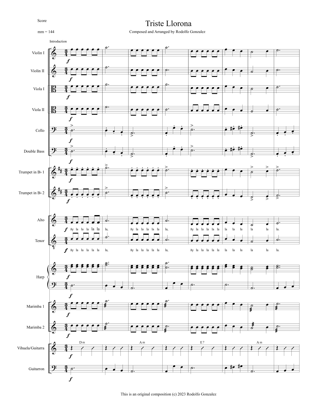 Triste Llorona for String Orchestra with Mariachi